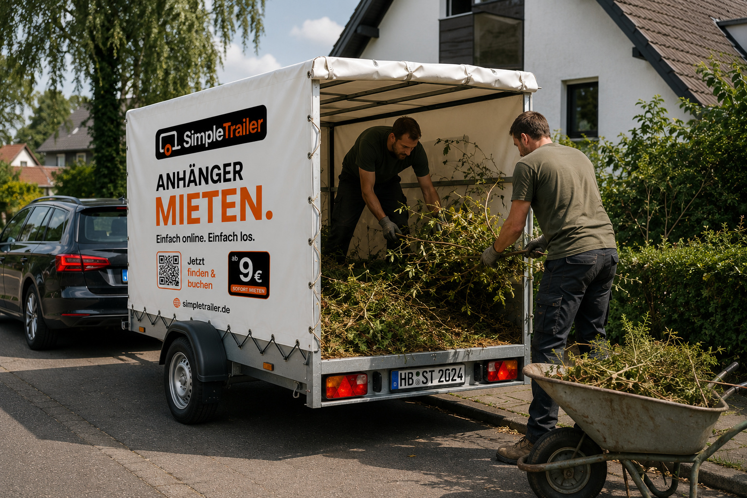 Anhänger mit Sperrmüll und Gartenabfällen